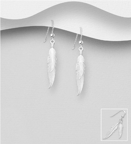 Silver earrings, Matte Feathers earrings