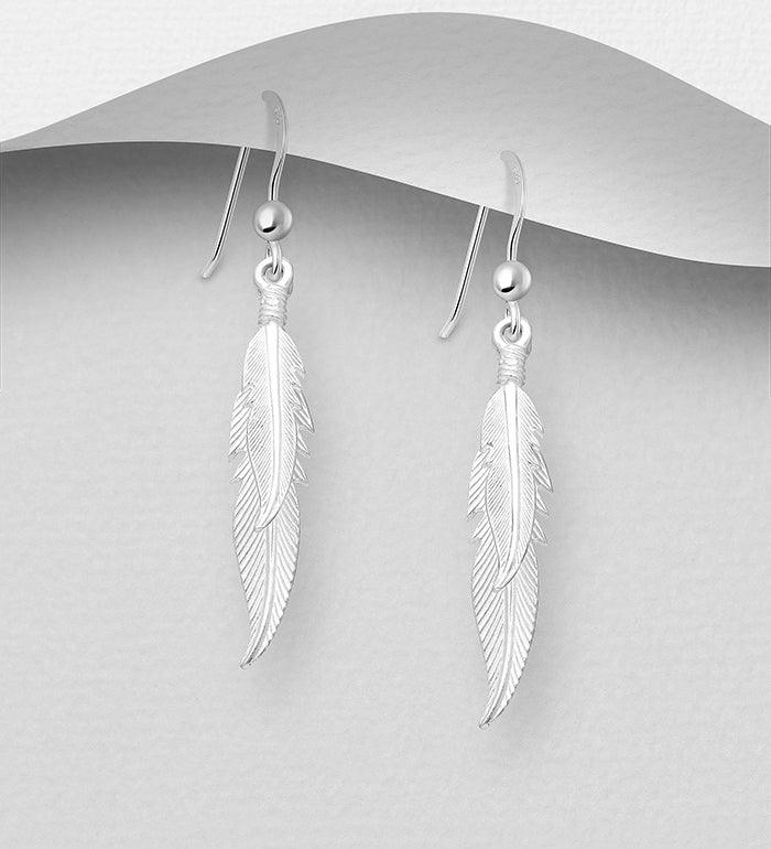 Silver earrings, Matte Feathers earrings