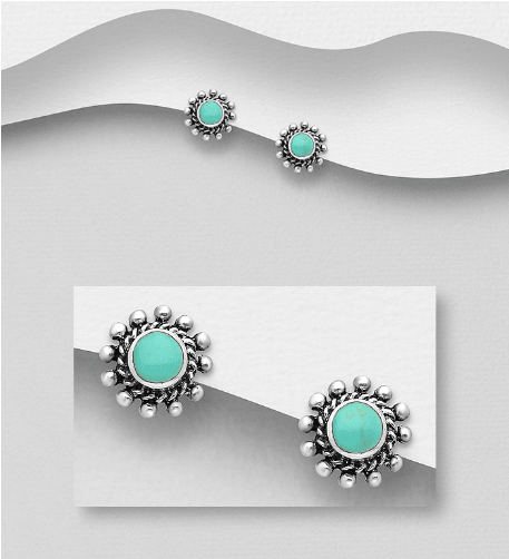 Silver buttons, PREMIUM COLLECTION|Bohemian Earstuds with Turqoise