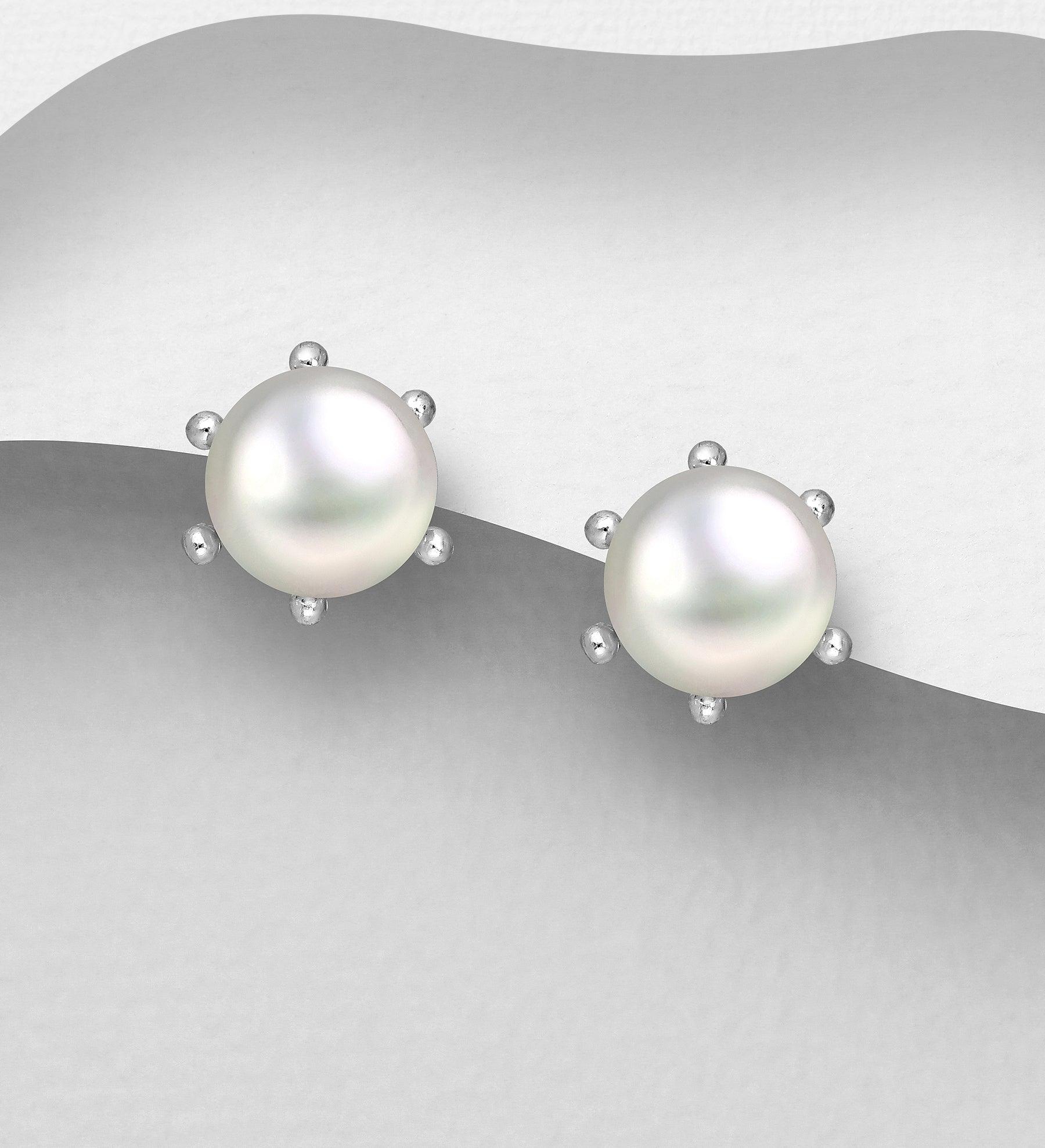 Silver studs, PREMIUM COLLECTION|Freshwater Pearl Earstuds