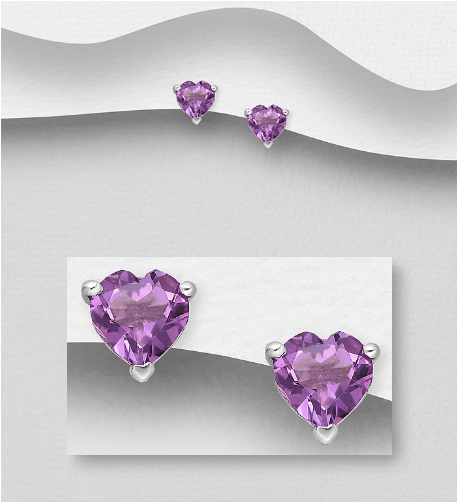 Hopeanapit, PREMIUM COLLECTION|Amethyst Heart Earstuds