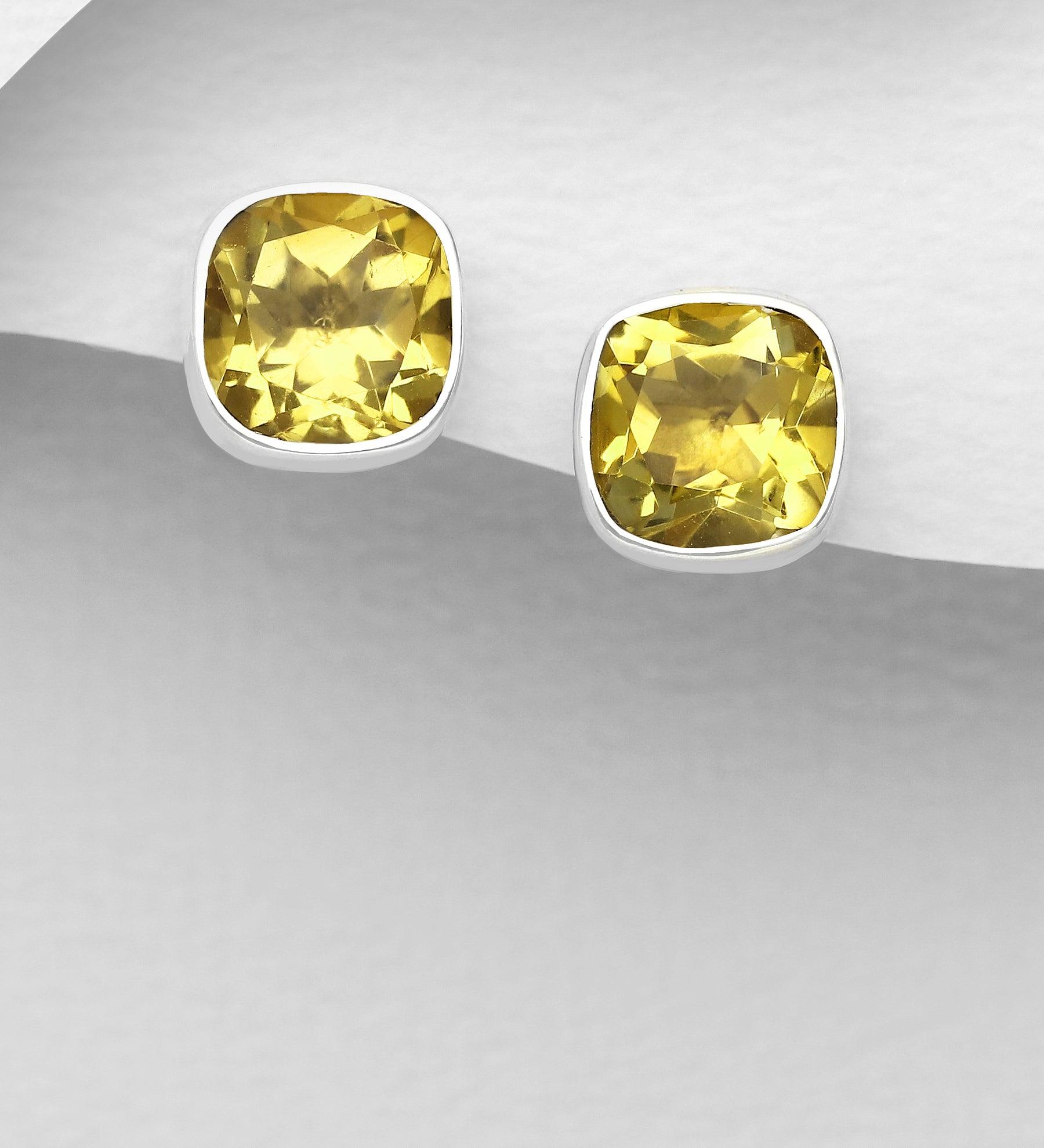 Hopeanapit, PREMIUM COLLECTION|Large Square Citrine Earstuds