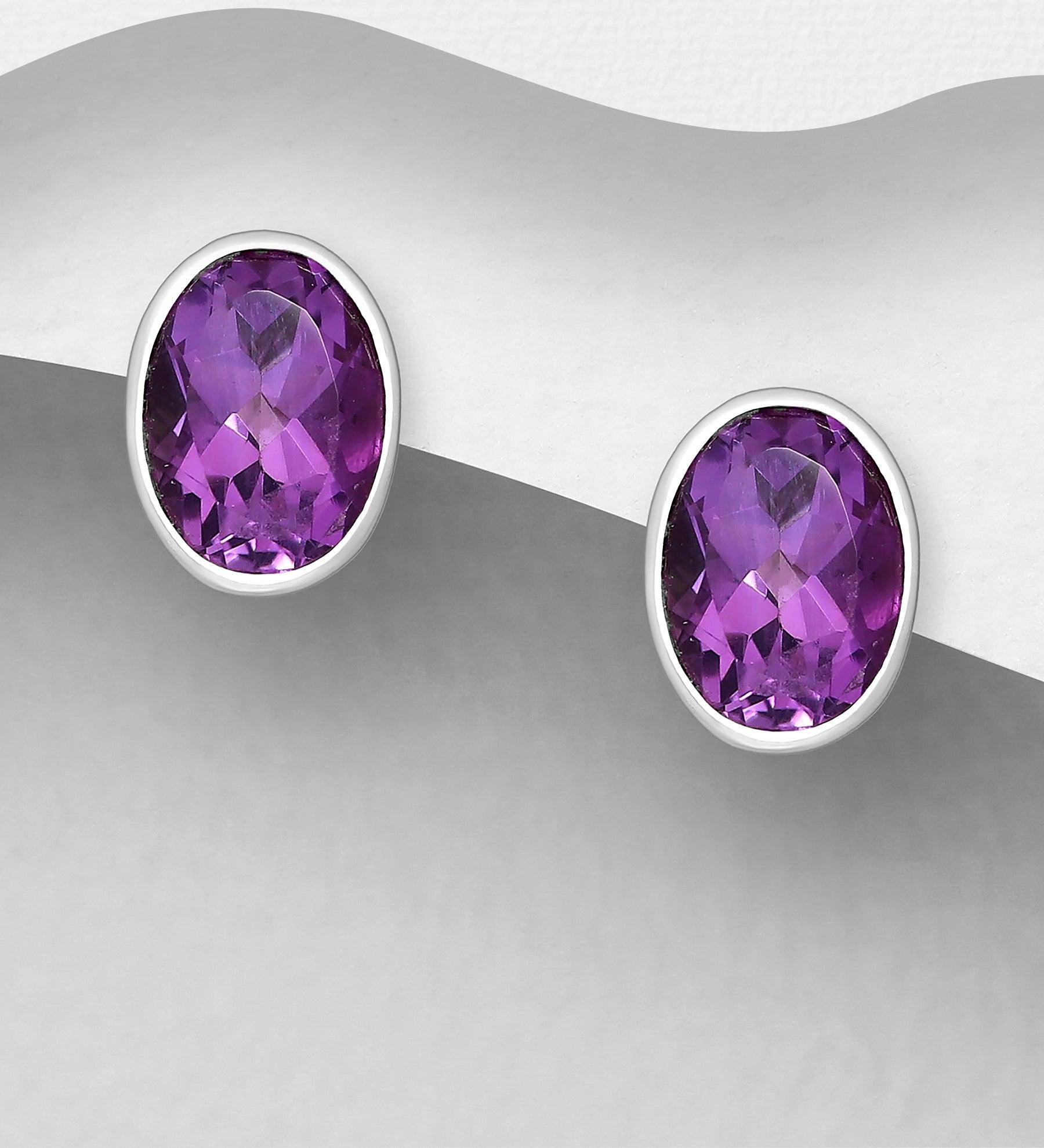 Silver Studs, PREMIUM COLLECTION|Oval Amethyst Earstuds