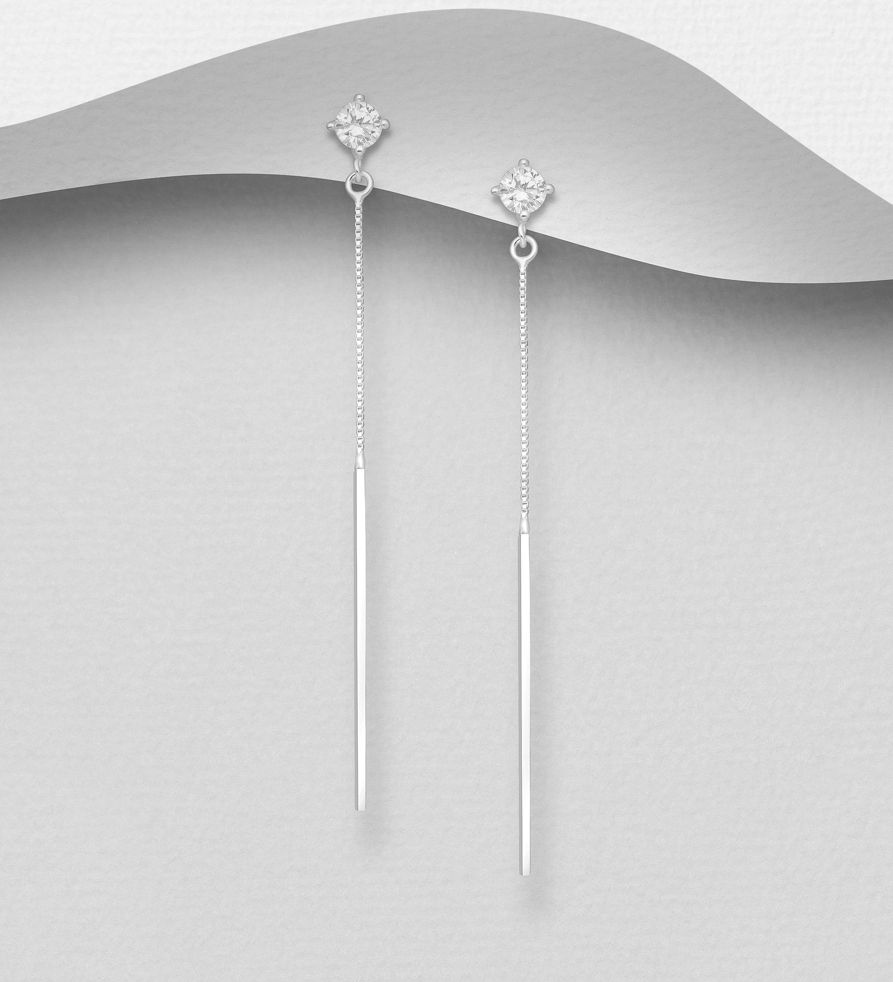 Hopeakorvakorut, PREMIUM COLLECTION|Minimalistic CZ Chain Earrings