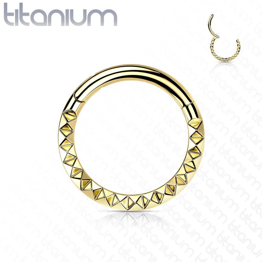 Piercing ring, Implant Grade Titanium Front Pyramid Cut Hoops in Gold