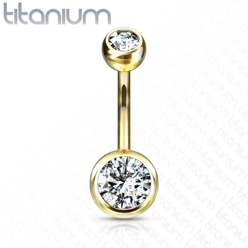 Navel jewelry, Implant Grade Titanium Double Crystal in Gold