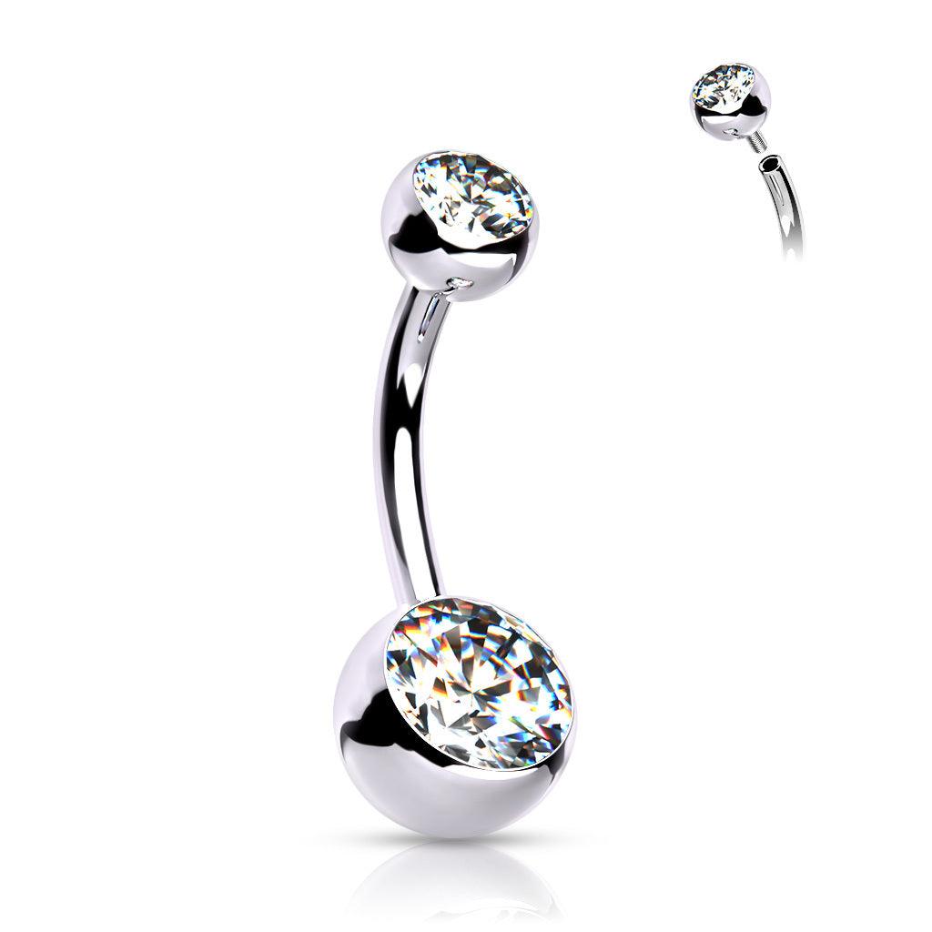 Navel jewelry, Mini Implant Grade Titanium Double Crystal