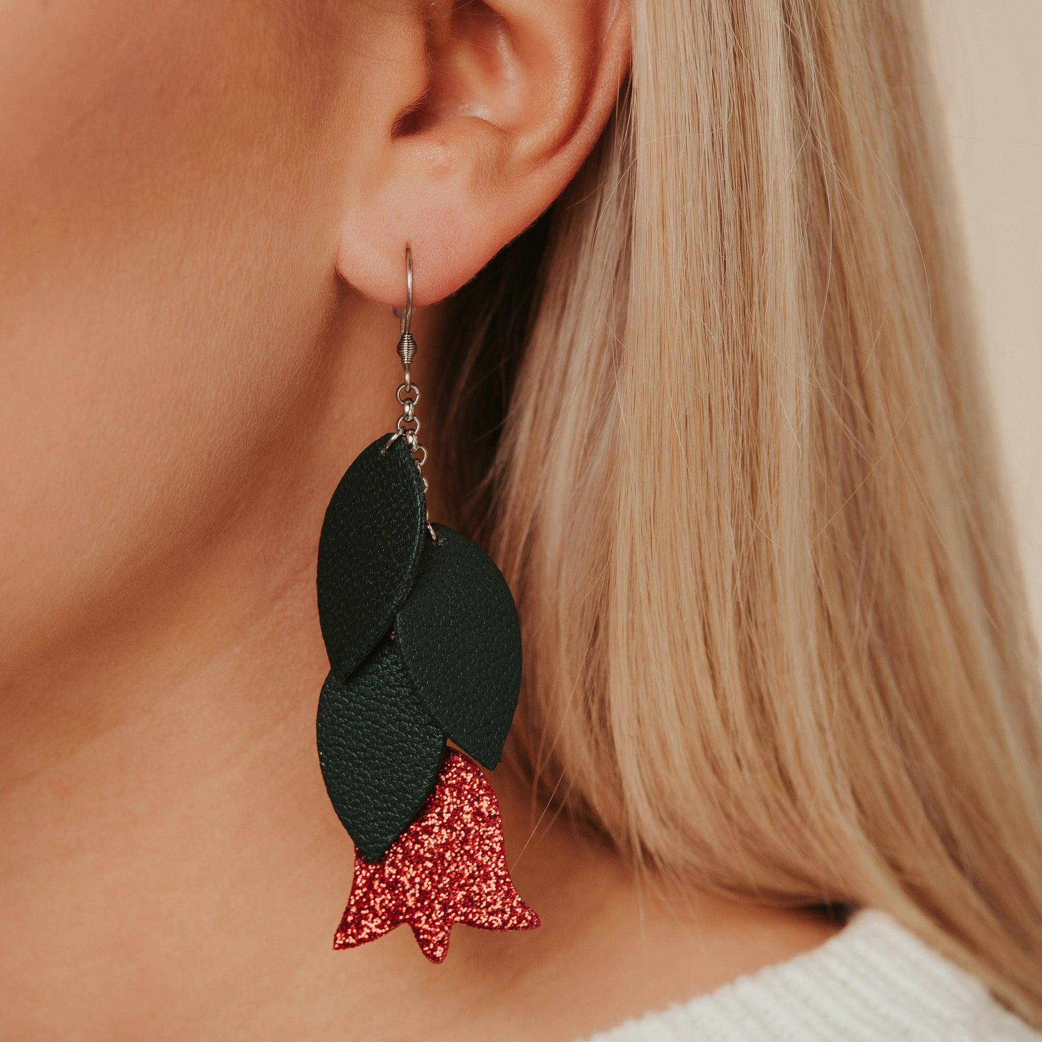 LEMPI earrings, Frida (green, red glitter)