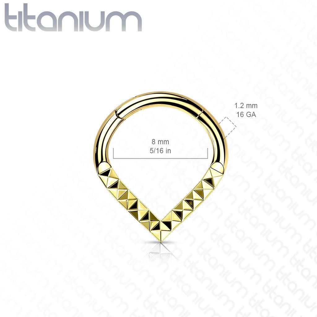 Piercing Ring, Implant Grade Titanium Teardrop Pyramid Cut Hoop in GD