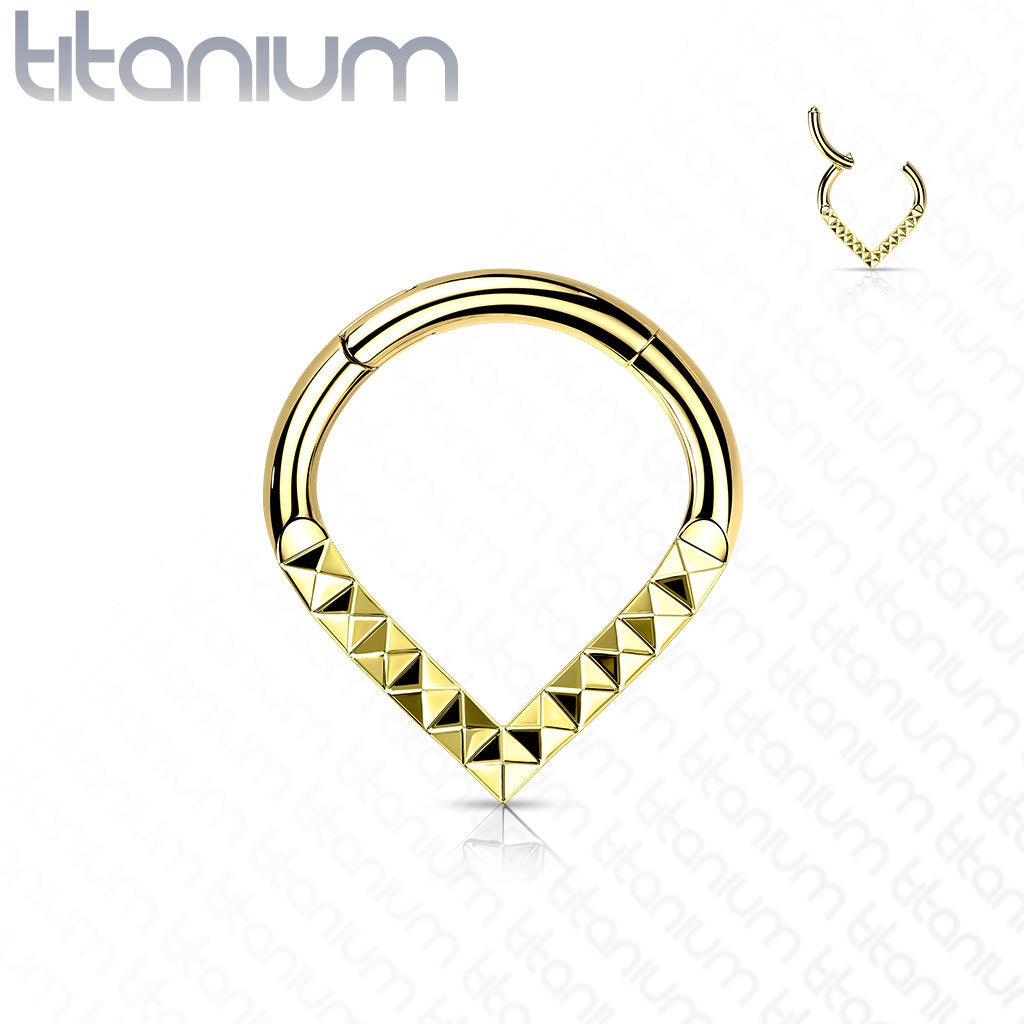 Piercing Ring, Implant Grade Titanium Teardrop Pyramid Cut Hoop in GD