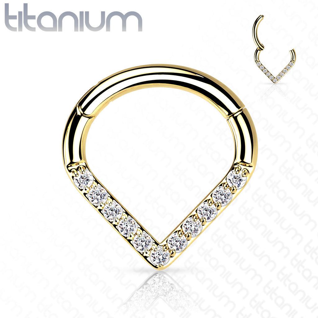 Piercing ring, Implant Grade Titanium Single Line CZ Hoop in Gold