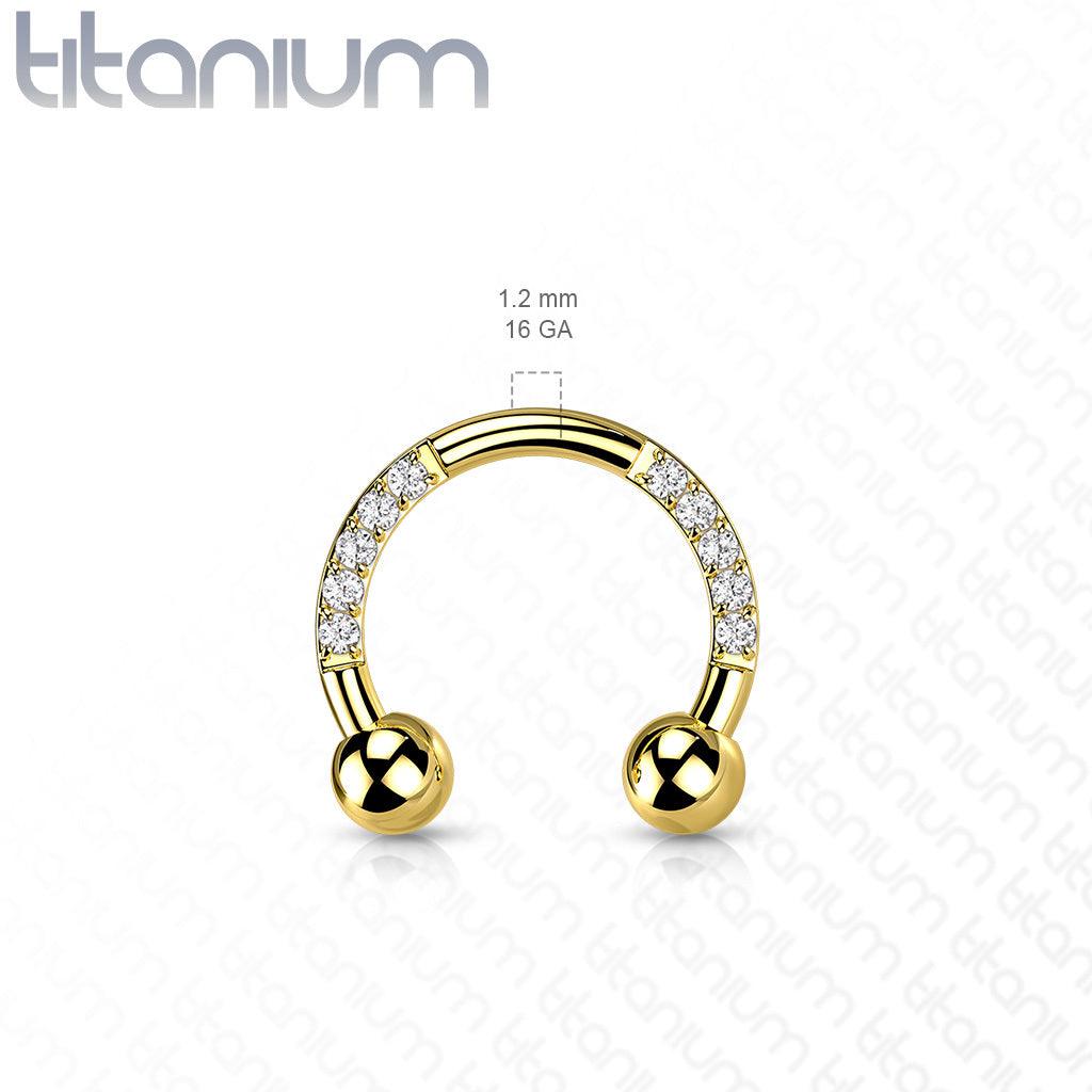 Horseshoe, Titanium Horseshoe with CZ in Gold