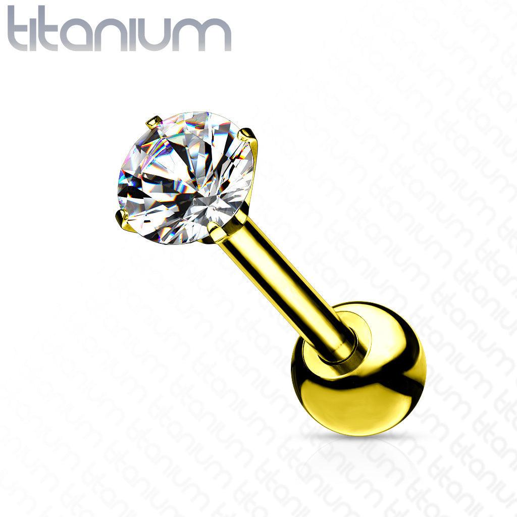 Cartilage jewelry/tragus jewelry, Titanium Barbell with 4mm CZ in Gold