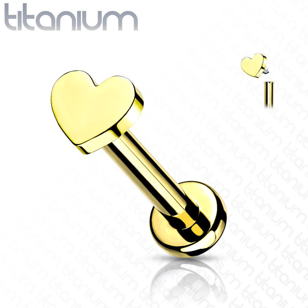 Cartilage/tragus jewelry, Titanium Mini Heart in Gold -heart labret