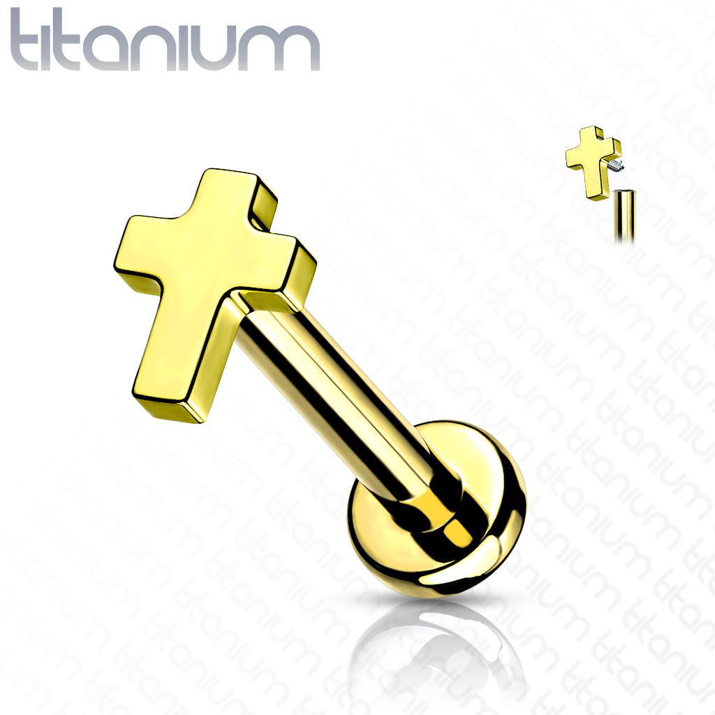 Cartilage jewelry/tragus jewelry, Implant Grade Titanium Mini Cross in Gold