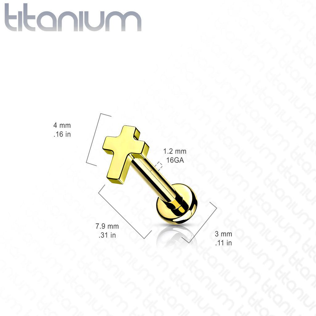 Cartilage jewelry/tragus jewelry, Implant Grade Titanium Mini Cross in Gold