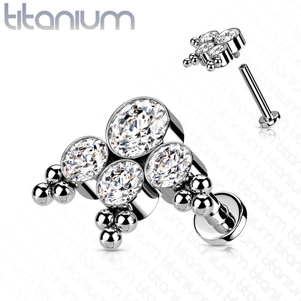 Cartilage jewelry/tragus jewelry, Implant Grade Titanium CZ Center Cluster Fan