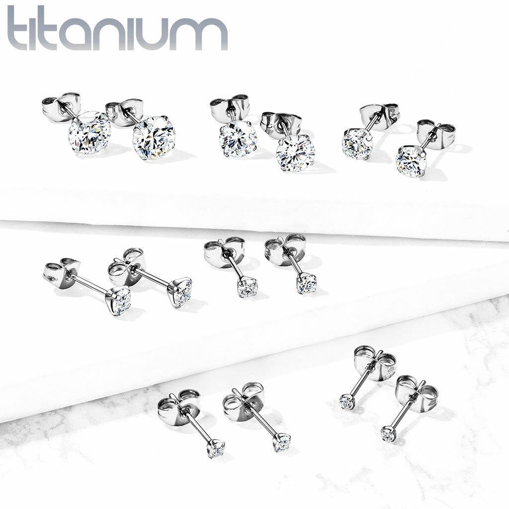 Titanium stud earrings, Classic Titanium Cubic Zirconia