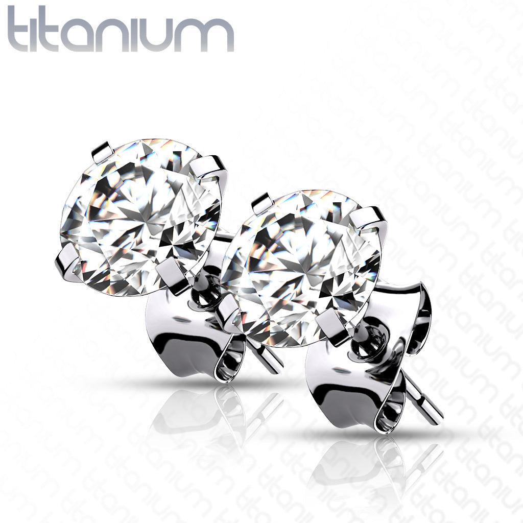 Titanium stud earrings, Classic Titanium Cubic Zirconia