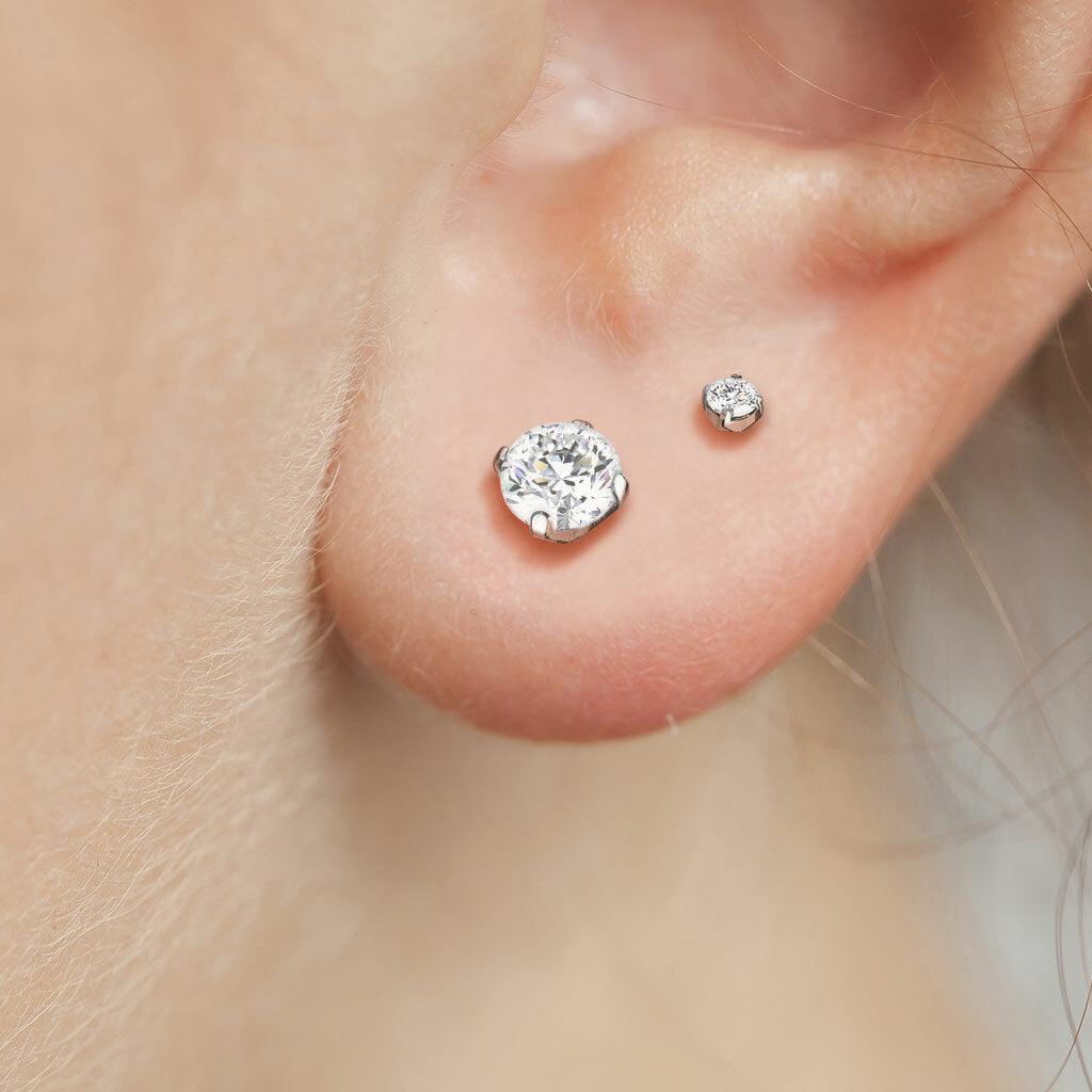 Titanium stud earrings, Classic Titanium Cubic Zirconia