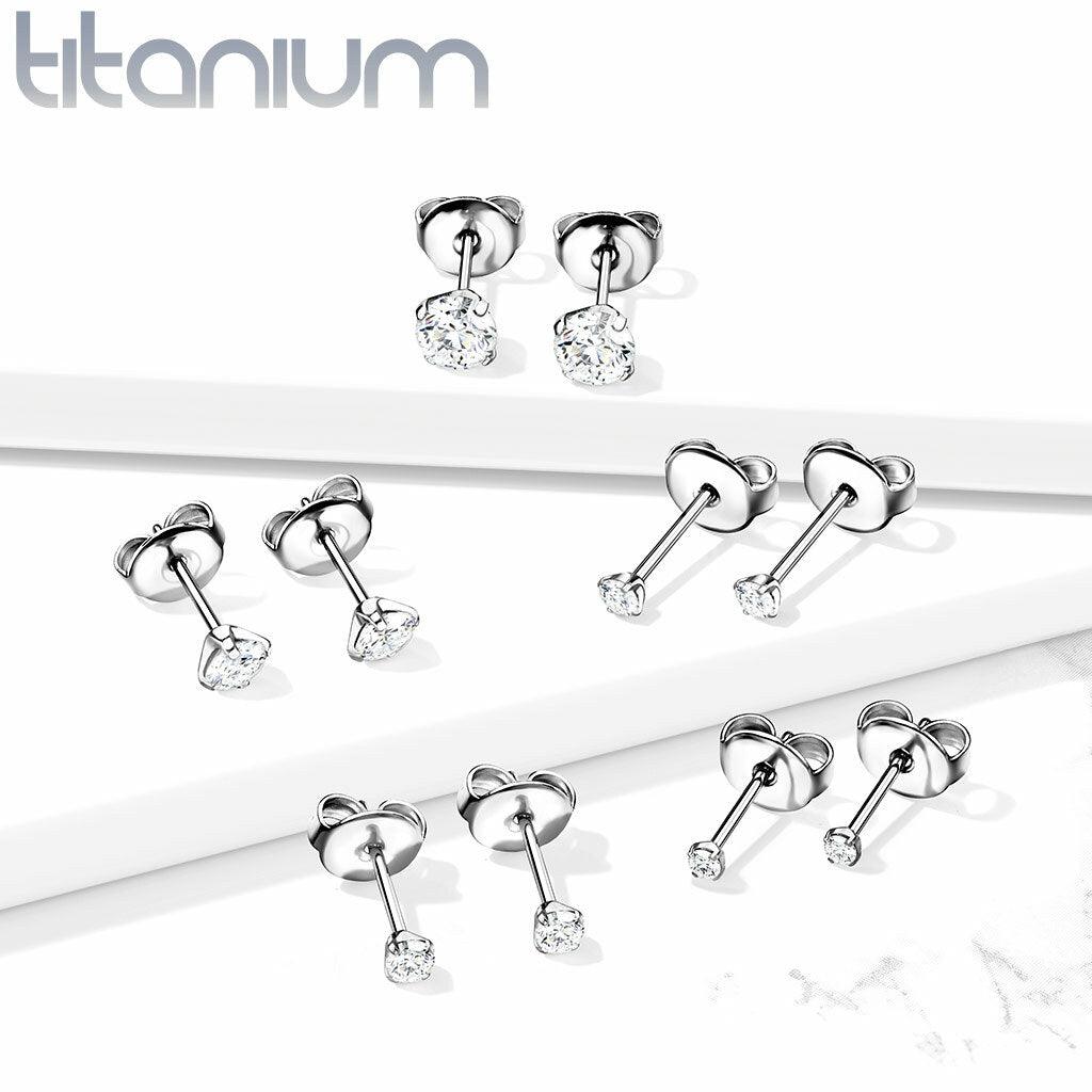 Titanium earrings, Martini Set Titanium Cubic Zirconia Earstuds