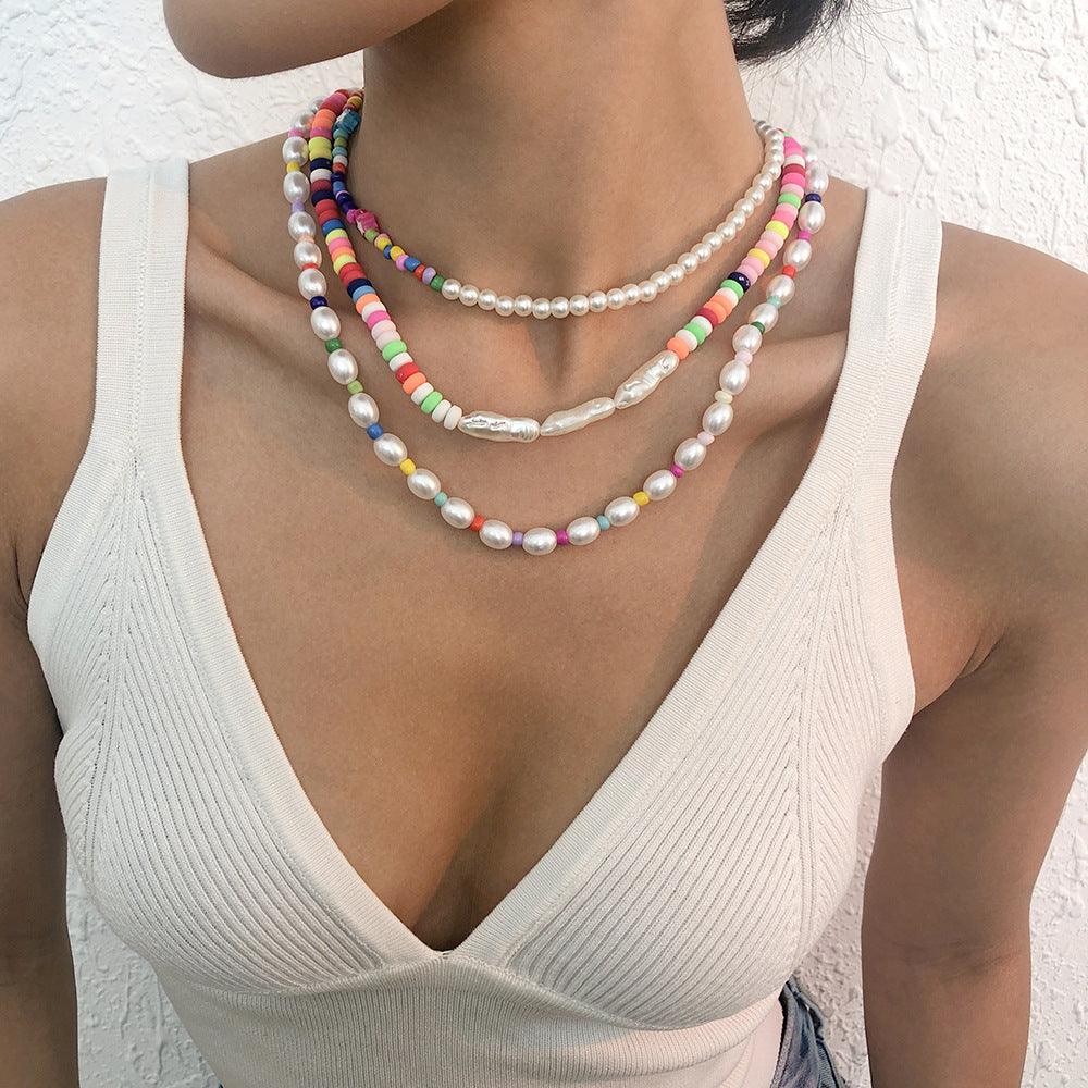 Layered necklace, FRENCH RIVIERA|Trendy Colorful Three Piece Necklace