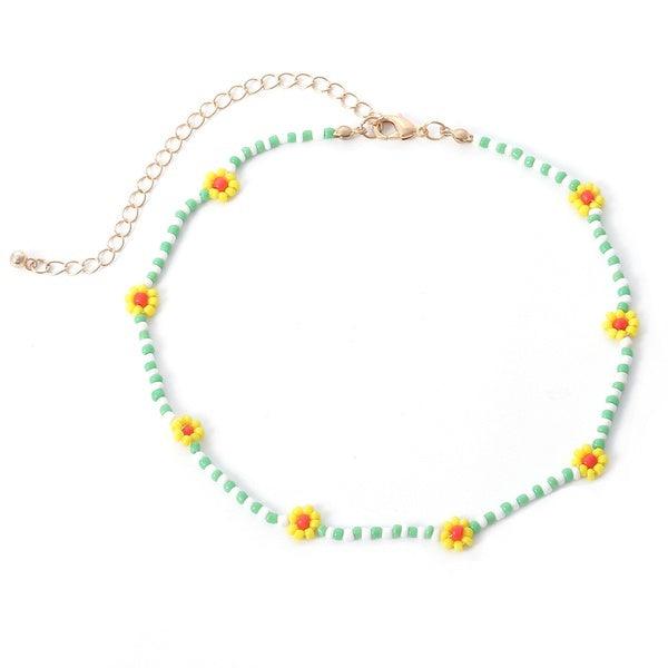 Kaulakoru, FRENCH RIVIERA|Trendy Green & Yellow Flower Necklace