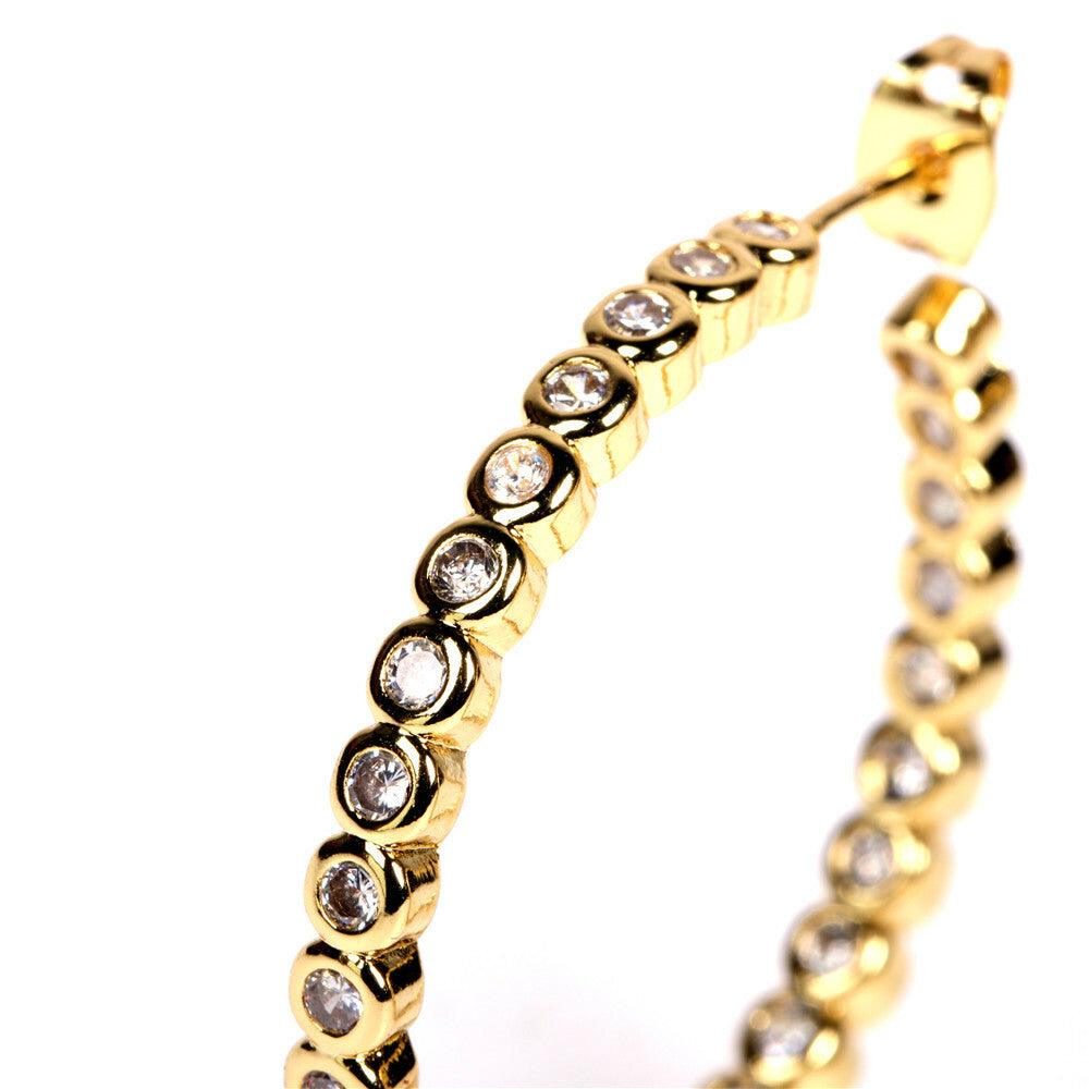 Earrings, FRENCH RIVIERA|Modern Gold Hoops with Cubic Zirconia