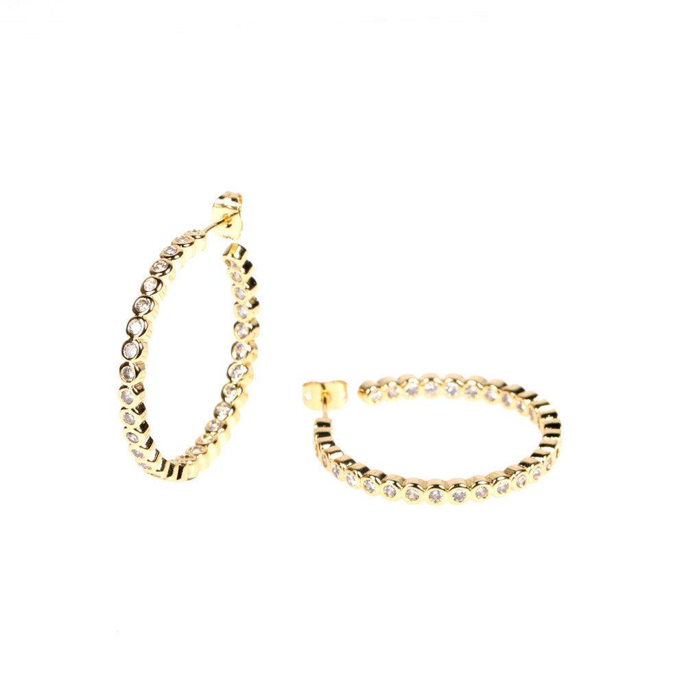 Earrings, FRENCH RIVIERA|Modern Gold Hoops with Cubic Zirconia