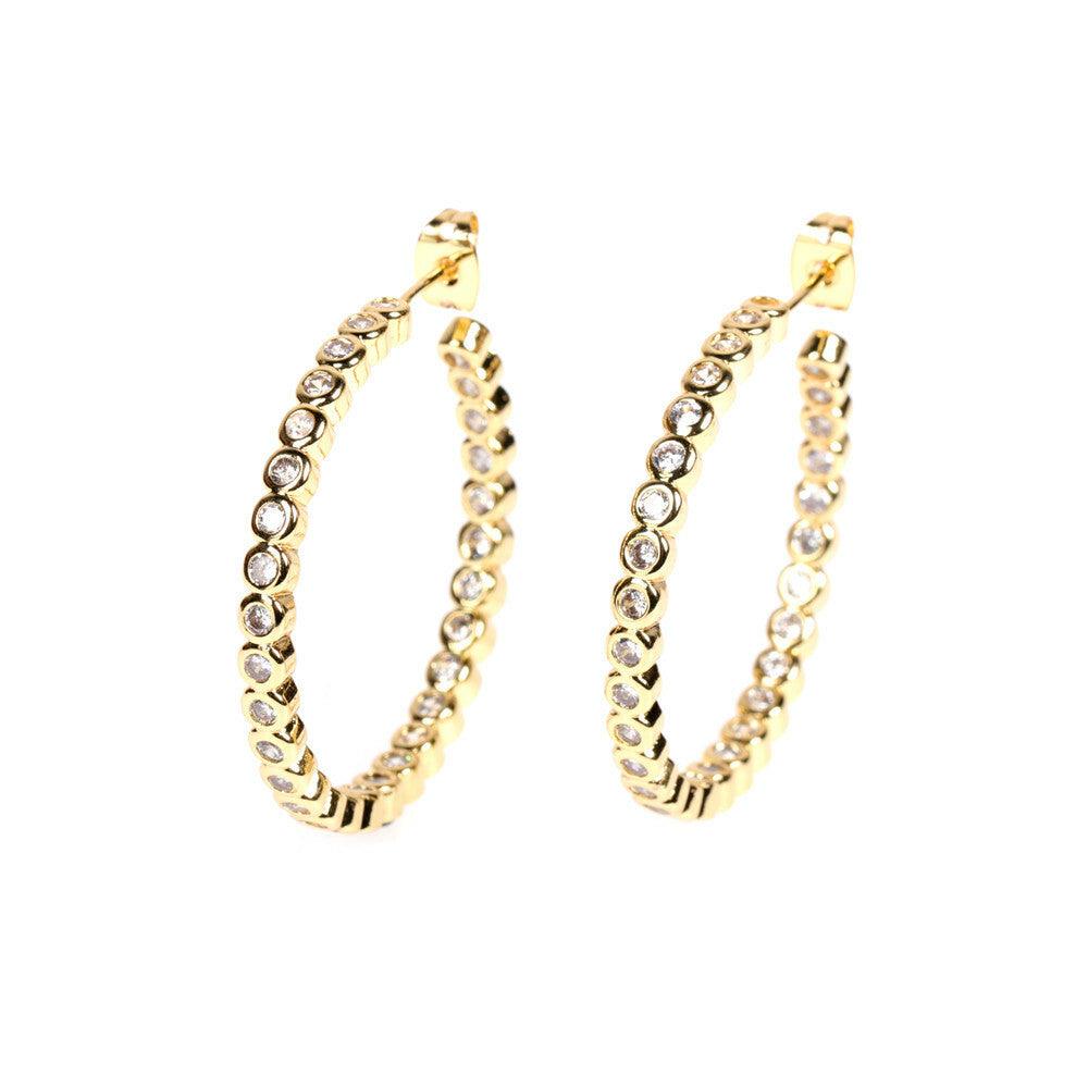 Earrings, FRENCH RIVIERA|Modern Gold Hoops with Cubic Zirconia