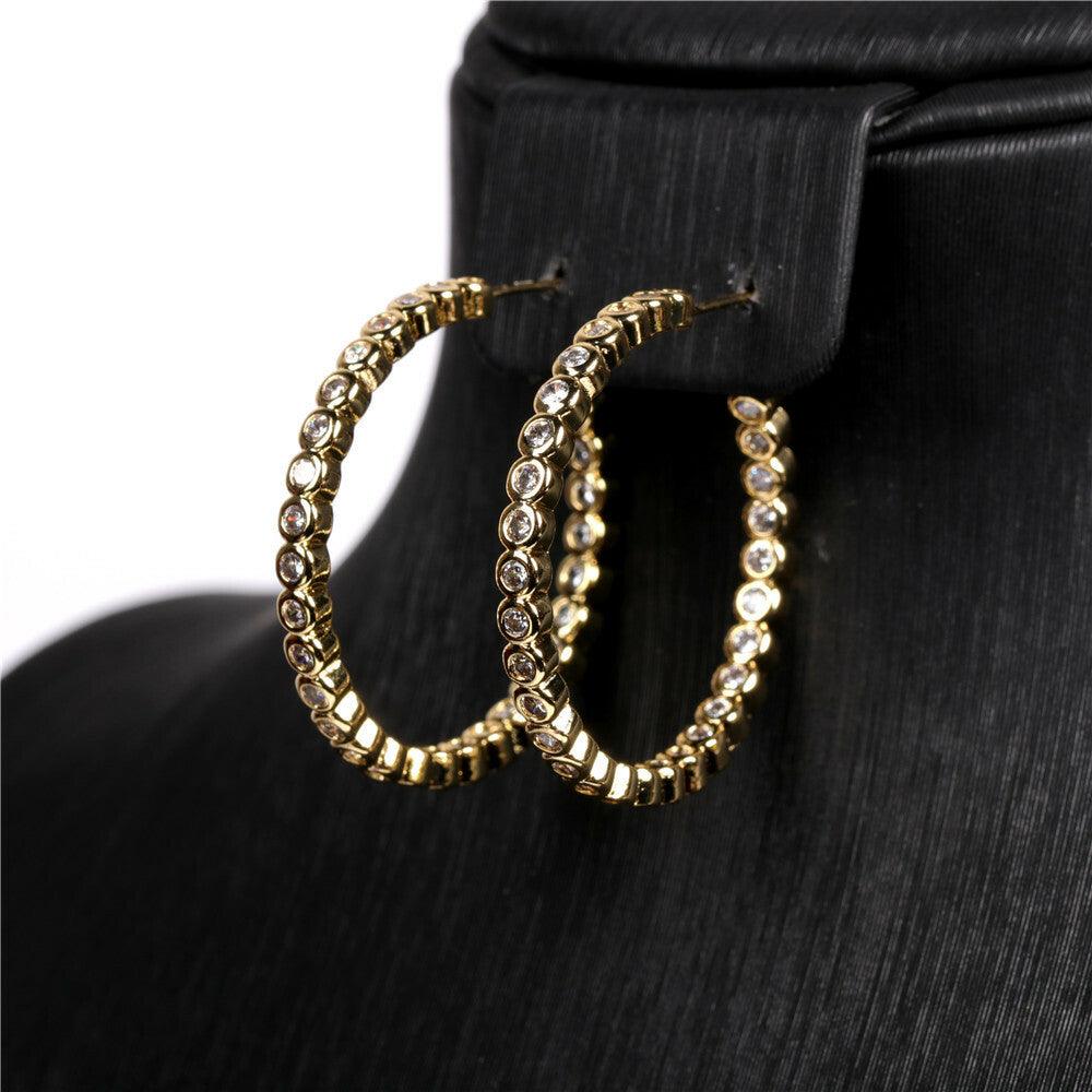 Earrings, FRENCH RIVIERA|Modern Gold Hoops with Cubic Zirconia