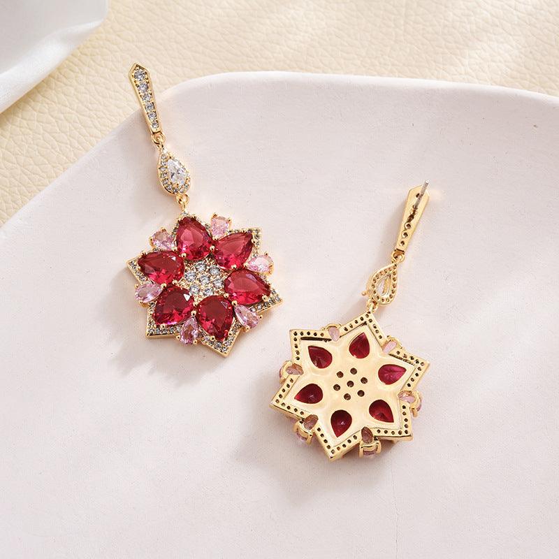 Party earrings, ROMANCE|Large Luxurious Flower Earrings in Gold