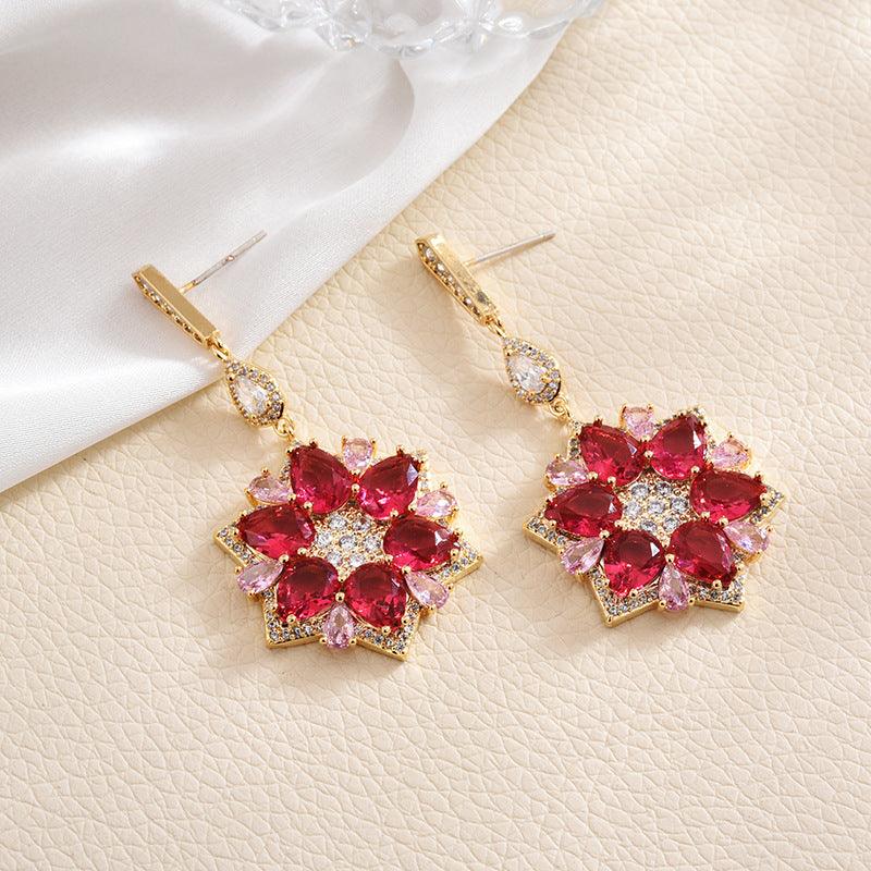 Party earrings, ROMANCE|Large Luxurious Flower Earrings in Gold