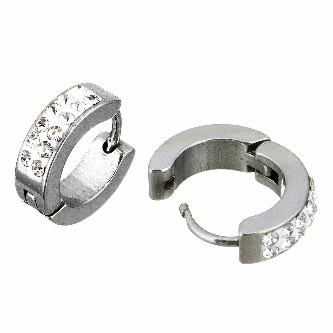 Surgical steel rings, Huggie Crystal Steel Hoop Earrings