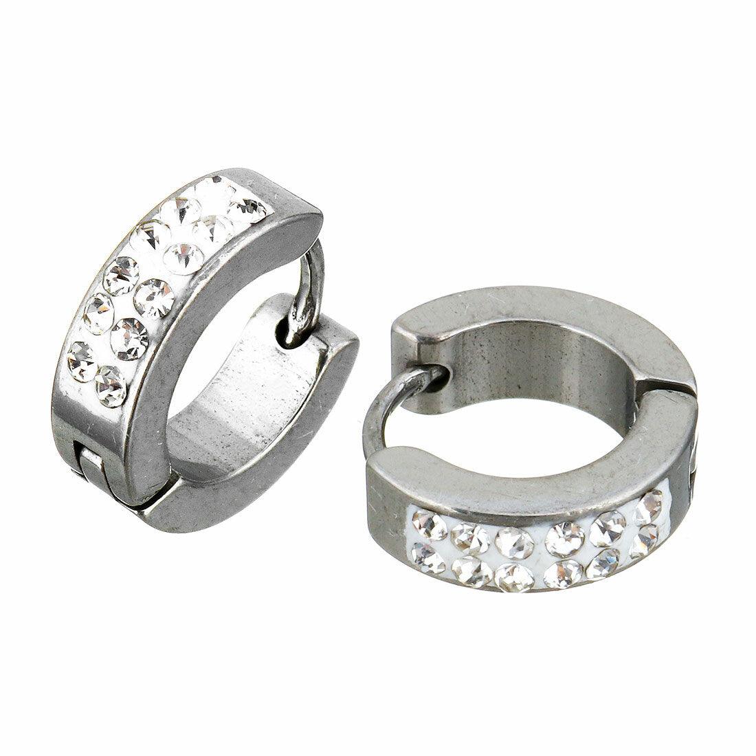 Surgical steel rings, Huggie Crystal Steel Hoop Earrings