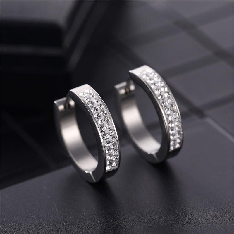 Surgical steel rings, Large Crystal Steel Hoop Earrings