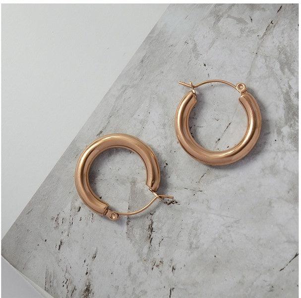 Surgical Steel Hoops, Chunky Rosegold Steel Hoops