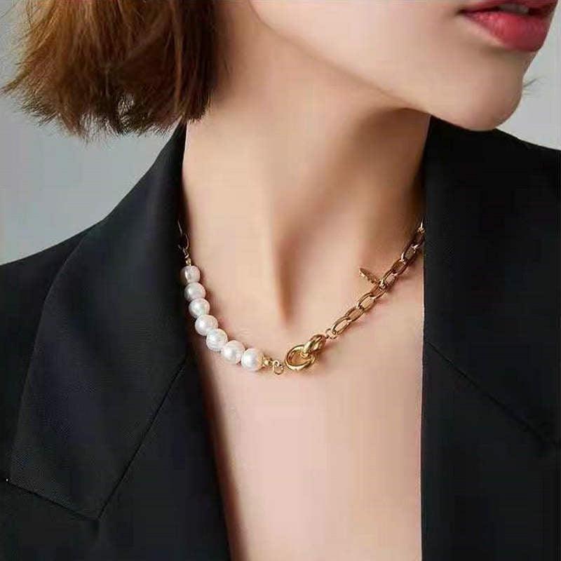 Surgical steel chain, FRENCH RIVIERA|Freshwater Pearl Chain in Gold