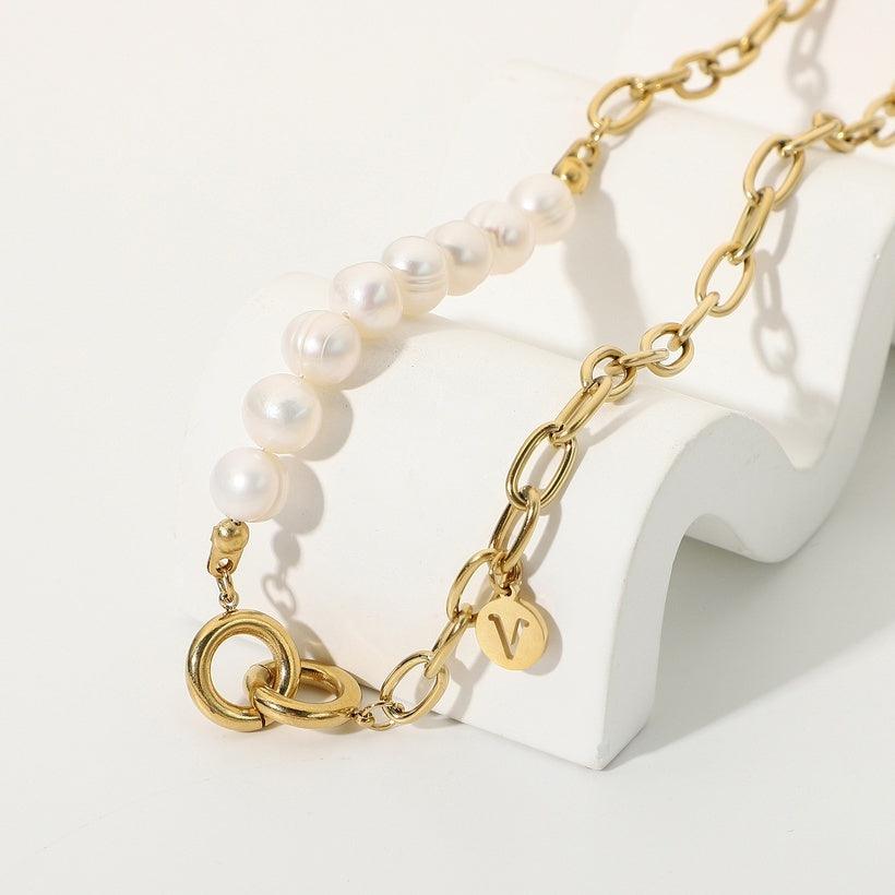 Surgical steel chain, FRENCH RIVIERA|Freshwater Pearl Chain in Gold