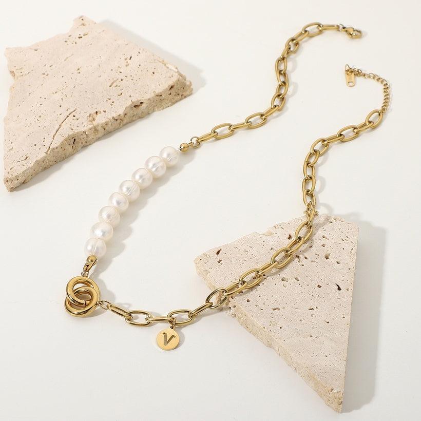 Surgical steel chain, FRENCH RIVIERA|Freshwater Pearl Chain in Gold