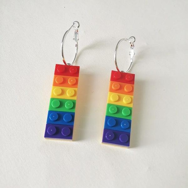 Earrings, Hoop Blocks Earrings in Pride Colors