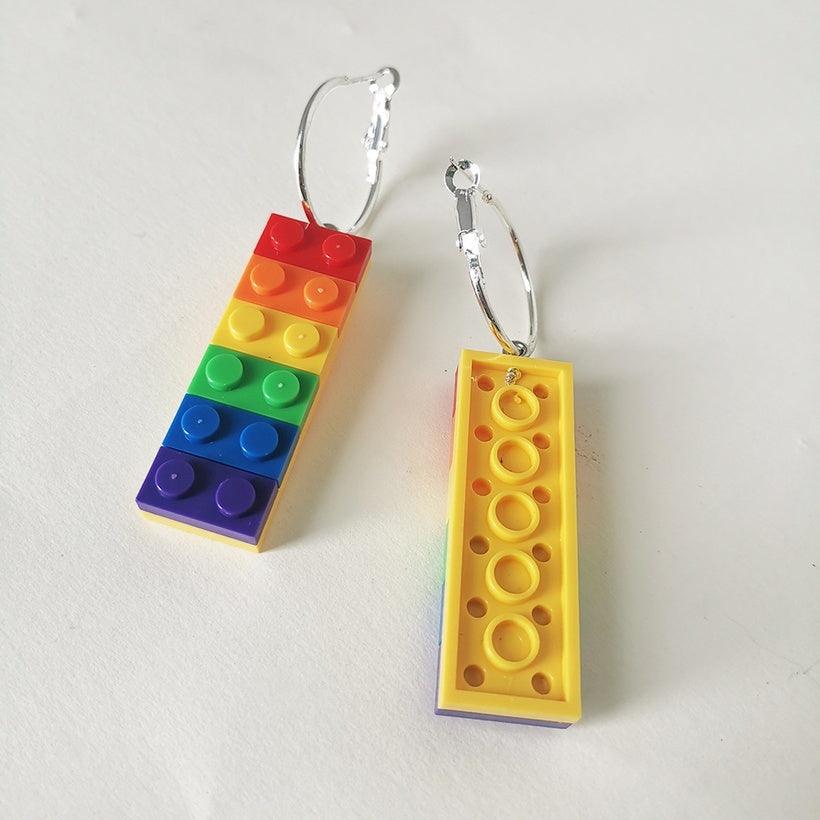 Earrings, Hoop Blocks Earrings in Pride Colors