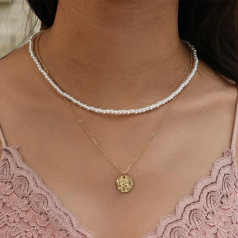 Layered Necklace, FRENCH RIVIERA|Delicate Pearl Layer Necklace in Gold