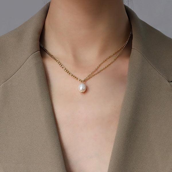 Surgical steel necklace, FRENCH RIVIERA|Double Chain Necklace in Gold