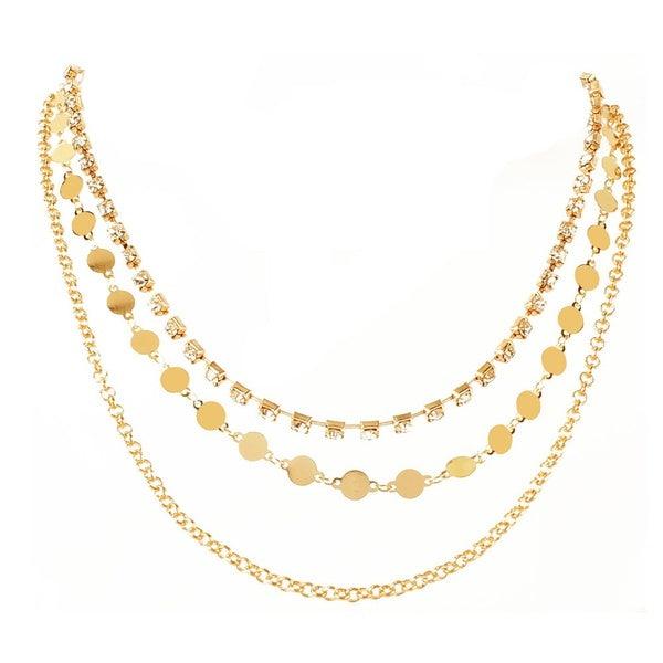 Layered necklace, FRENCH RIVIERA|Short Three Layer Necklace in Gold