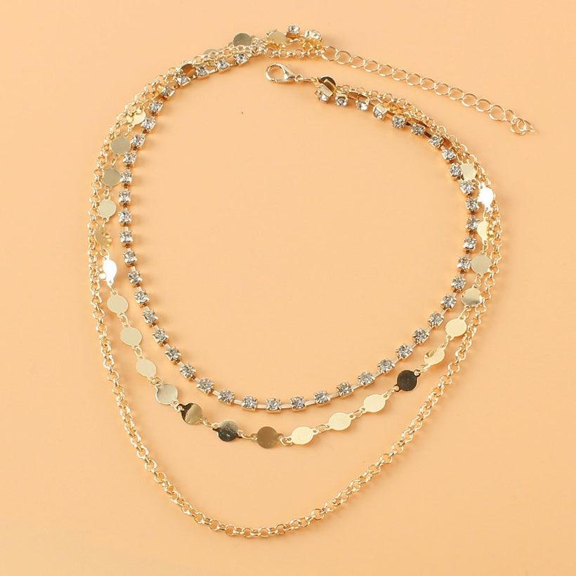 Layered necklace, FRENCH RIVIERA|Short Three Layer Necklace in Gold