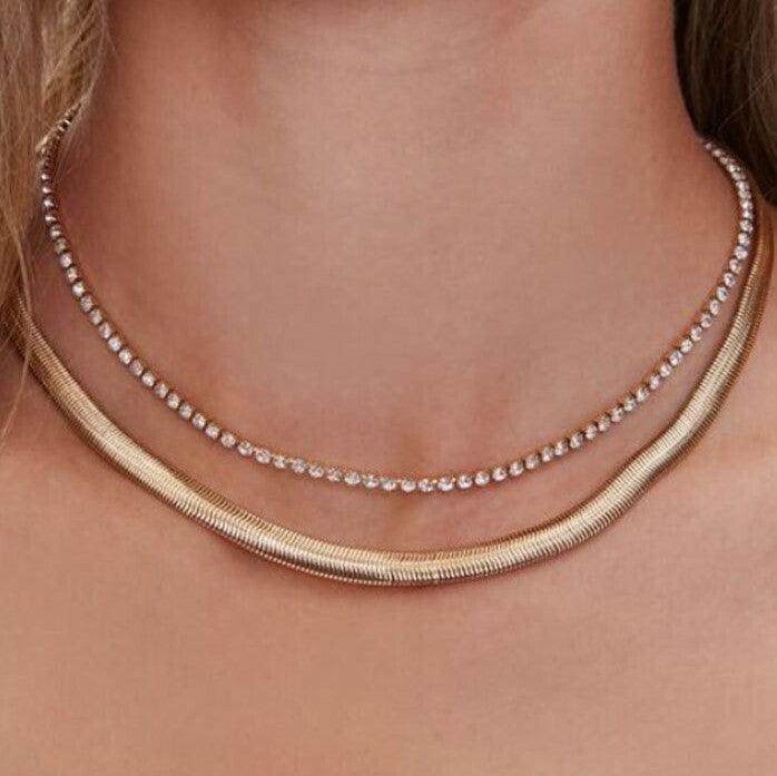 Layered necklace, FRENCH RIVIERA|Short Two Layer Necklace in Gold