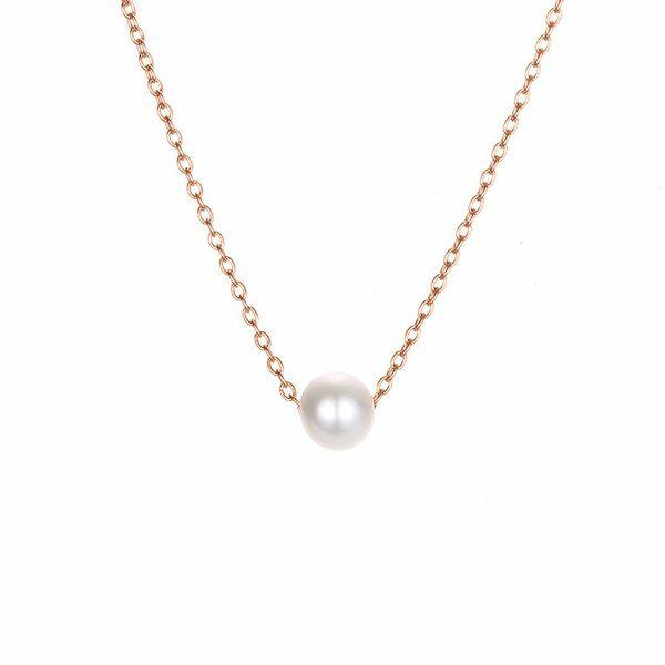 Surgical steel necklace, FRENCH RIVIERA|Mini Pearl Necklace in Rosegold