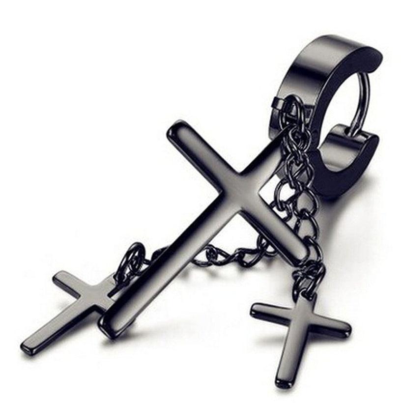 Surgical steel rings, Steel Hoops with Chains and Crosses in Black