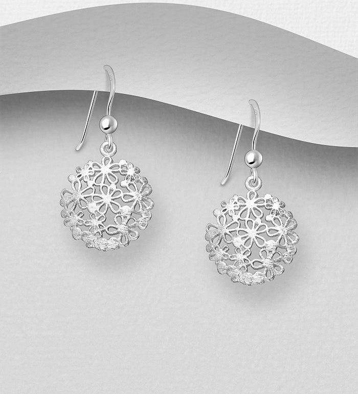 Silver earrings, PREMIUM COLLECTION|Round Flower Lace Earrings